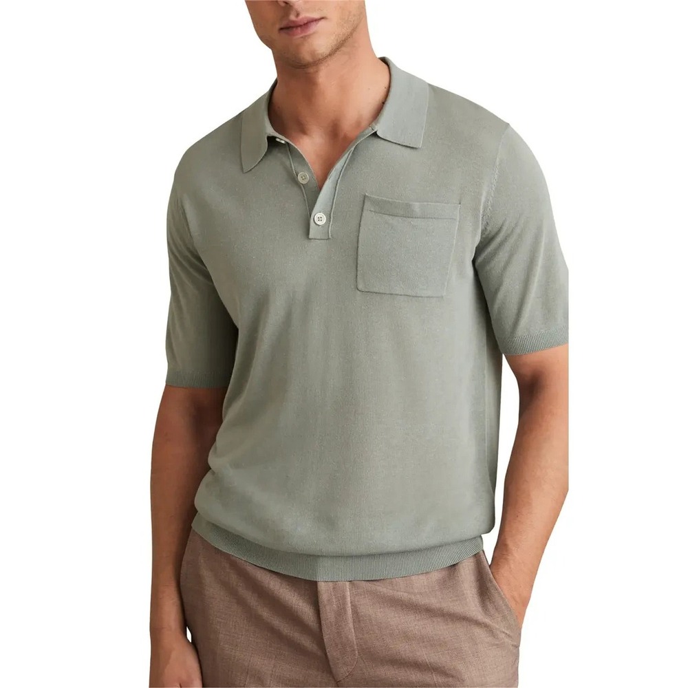 NWT Reiss Polo Shirt Nelson XXL Sage Green Knit Short Sleeve Pocket